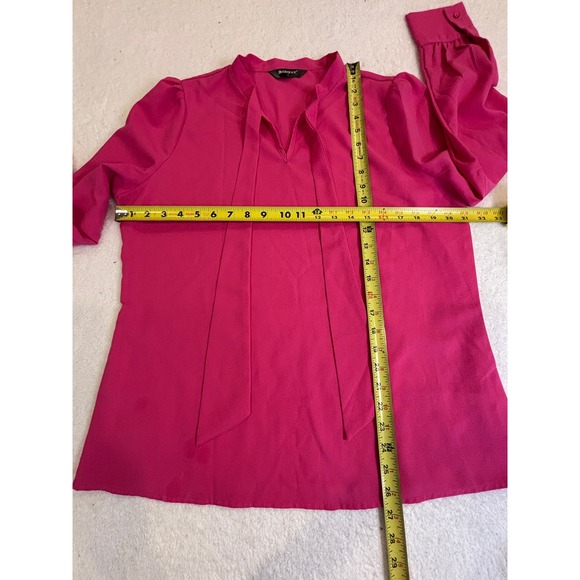 Allegra K Womens Fuchsia Pink Tie Neck Blouse Long Sleeve Bow Top Size L - Picture 4 of 5